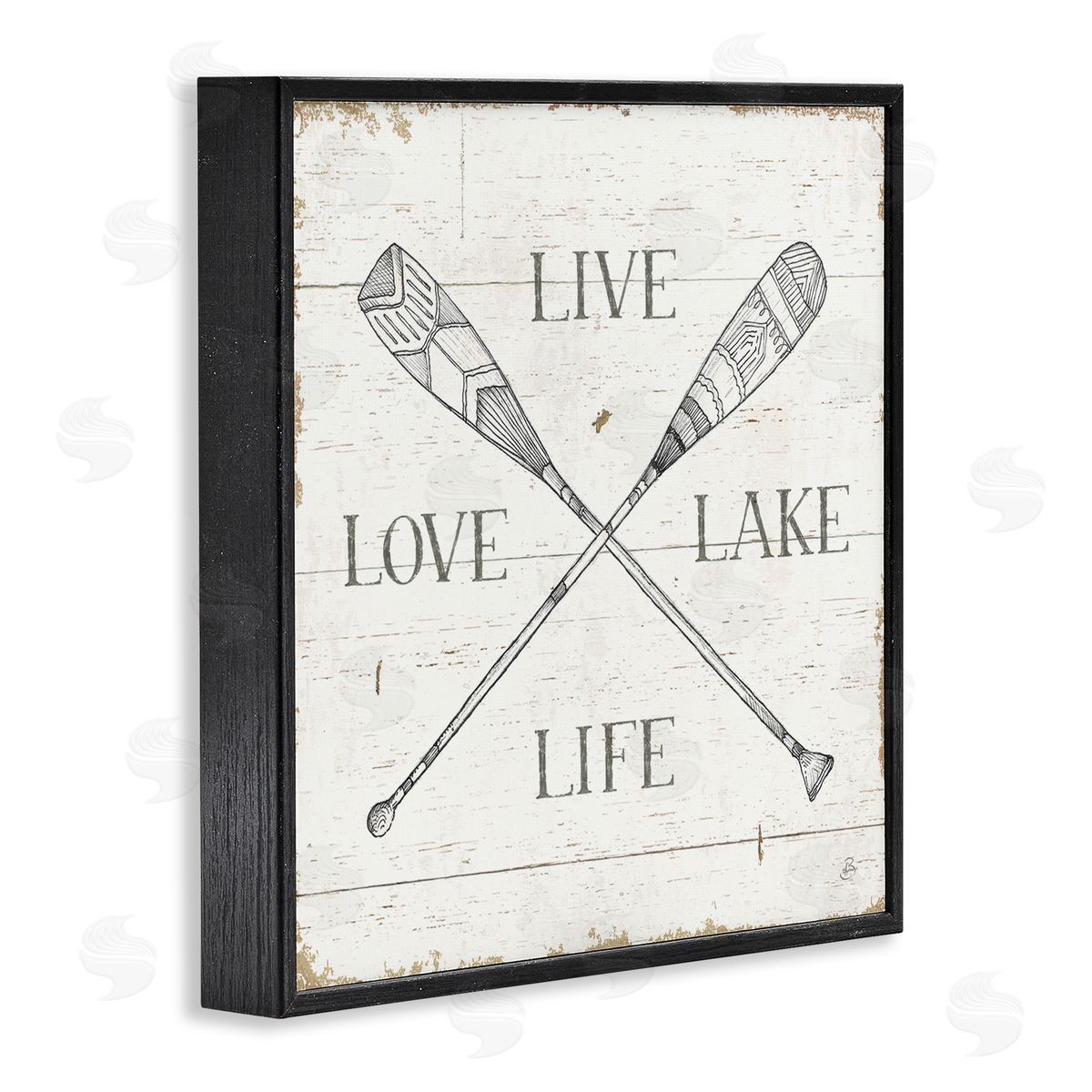Rustic Live Love Lake Life Oars Black Frame Print Wall Art, Home Decor by Daphne Brissonnet
