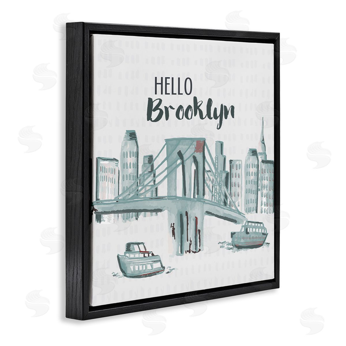 Hello Brooklyn Bridge Cityscape Black Floating Frame Canvas Wall Art, Home Decor by Cindy Willingham