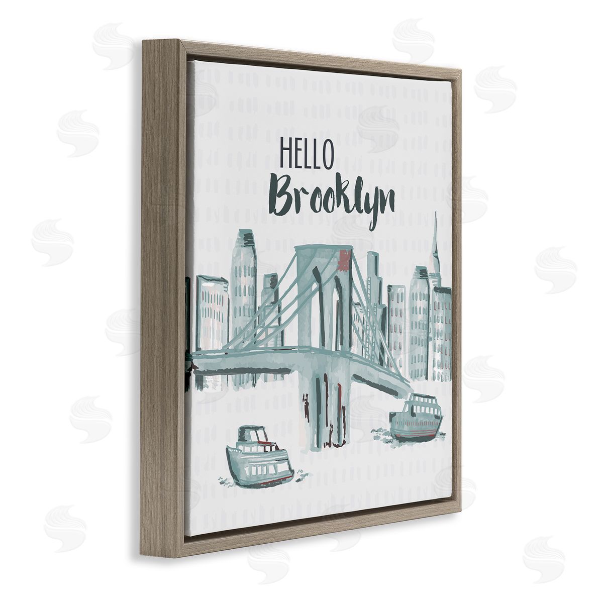 Hello Brooklyn Bridge Cityscape Brown Floating Frame Canvas Wall Art, Home Decor by Cindy Willingham