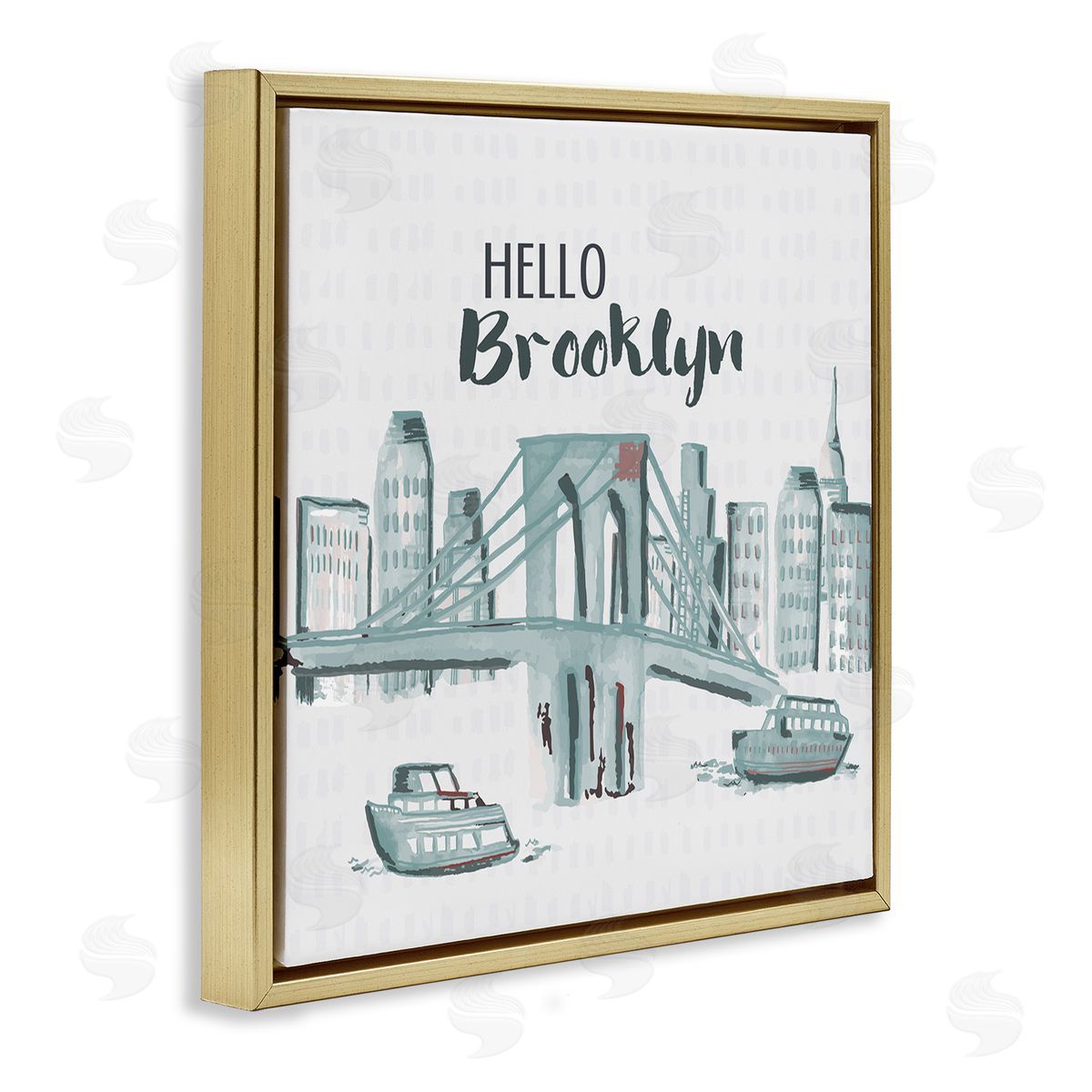 Hello Brooklyn Bridge Cityscape Gold Floating Frame Canvas Wall Art, Home Decor by Cindy Willingham