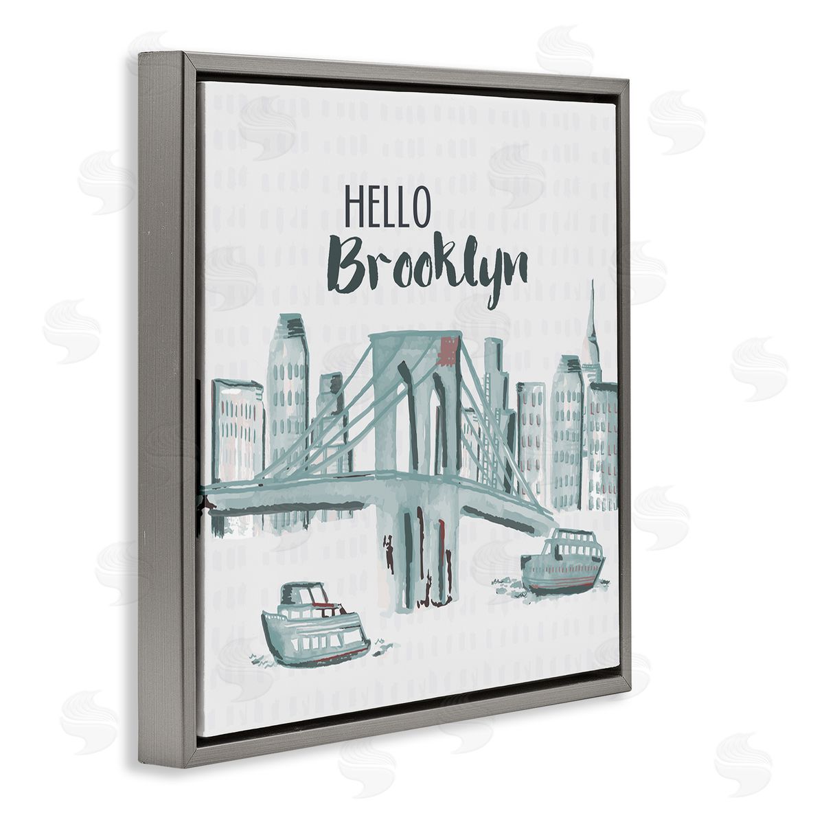 Hello Brooklyn Bridge Cityscape Grey Floating Frame Canvas Wall Art, Home Decor by Cindy Willingham