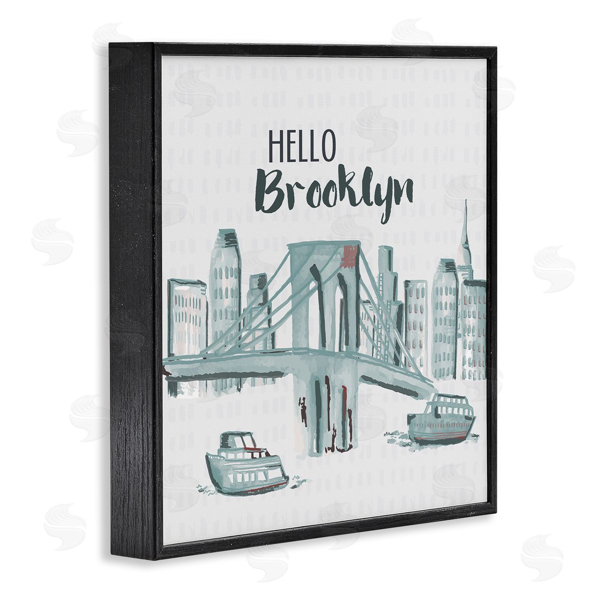 Hello Brooklyn Bridge Cityscape Black Frame Print Wall Art, Home Decor by Cindy Willingham