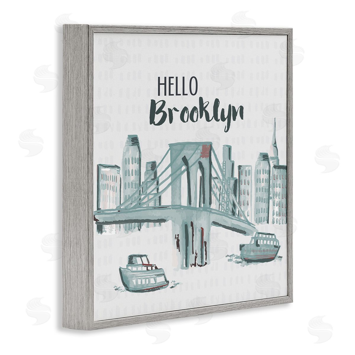 Hello Brooklyn Bridge Cityscape Grey Frame Print Wall Art, Home Decor by Cindy Willingham