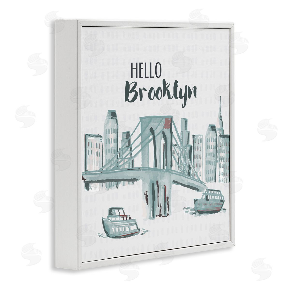 Hello Brooklyn Bridge Cityscape White Frame Print Wall Art, Home Decor by Cindy Willingham