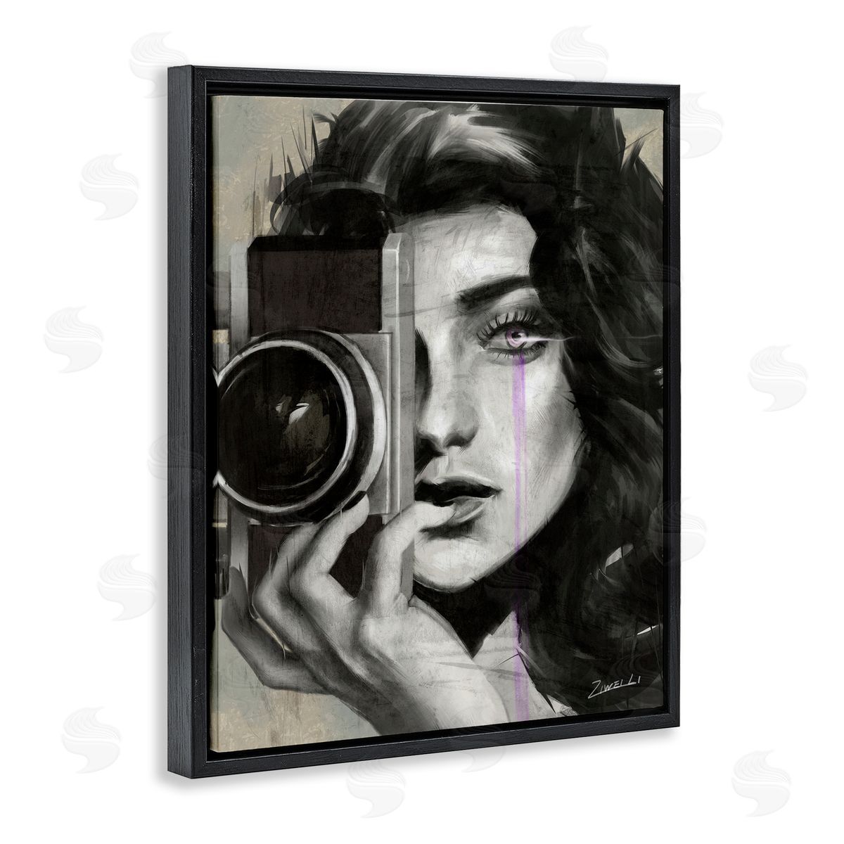 Portrait of Female Photographer Black Floating Frame Canvas Wall Art, Home Decor by Ziwei Li