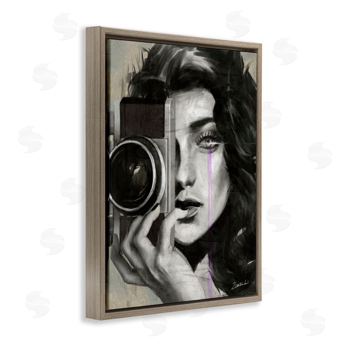 Portrait of Female Photographer Brown Floating Frame Canvas Wall Art, Home Decor by Ziwei Li