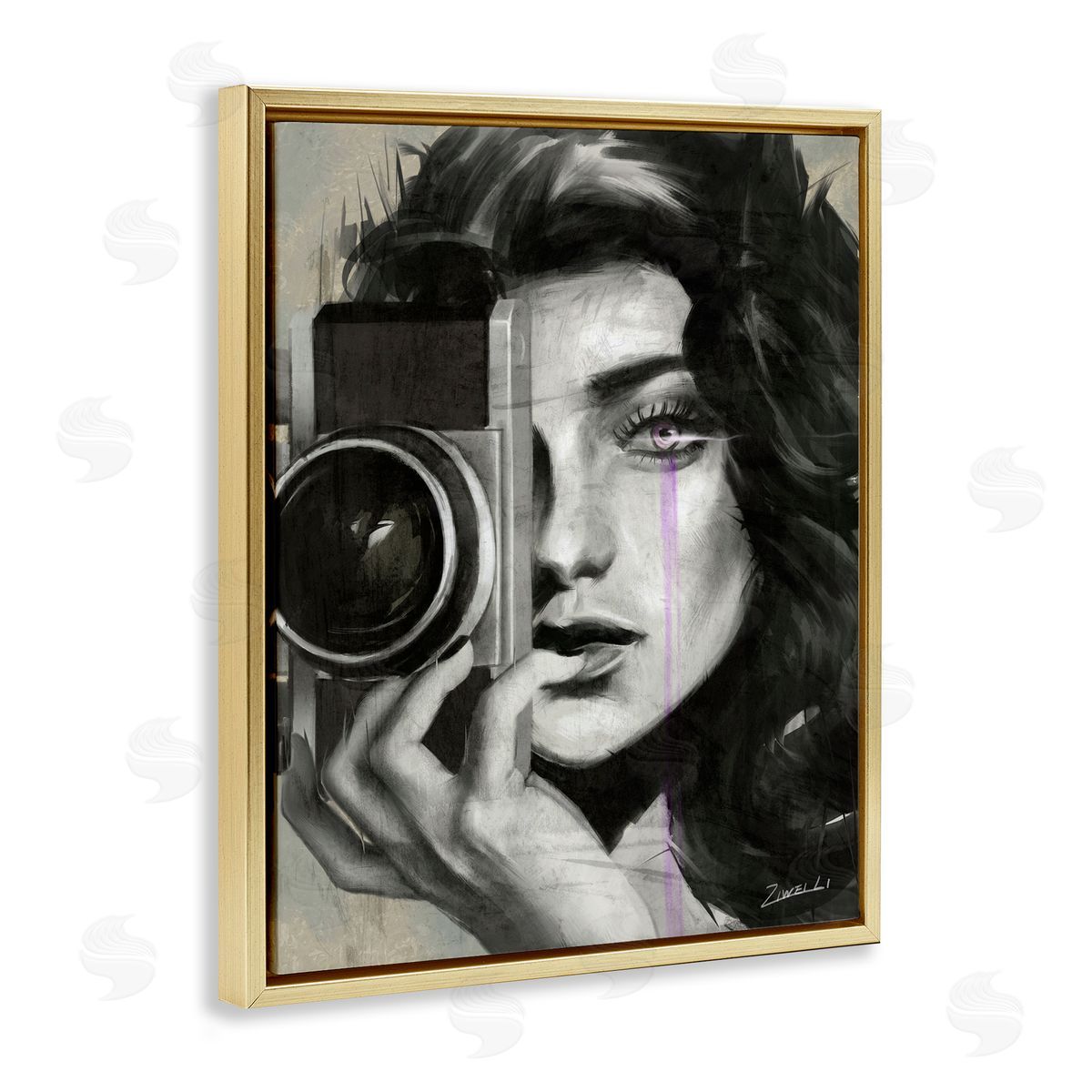 Portrait of Female Photographer Gold Floating Frame Canvas Wall Art, Home Decor by Ziwei Li