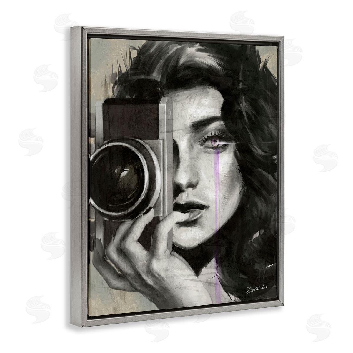 Portrait of Female Photographer Grey Floating Frame Canvas Wall Art, Home Decor by Ziwei Li