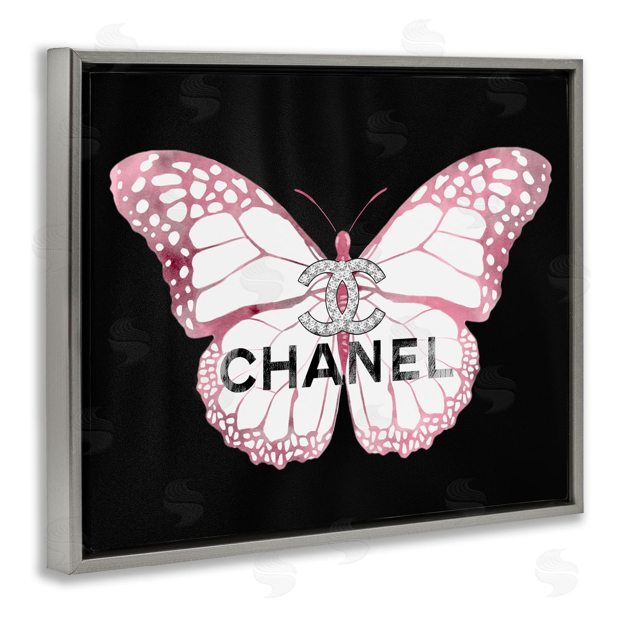 Butterfly Glam Fashion Grey Floating Frame Canvas Wall Art, Home Decor by Ziwei Li
