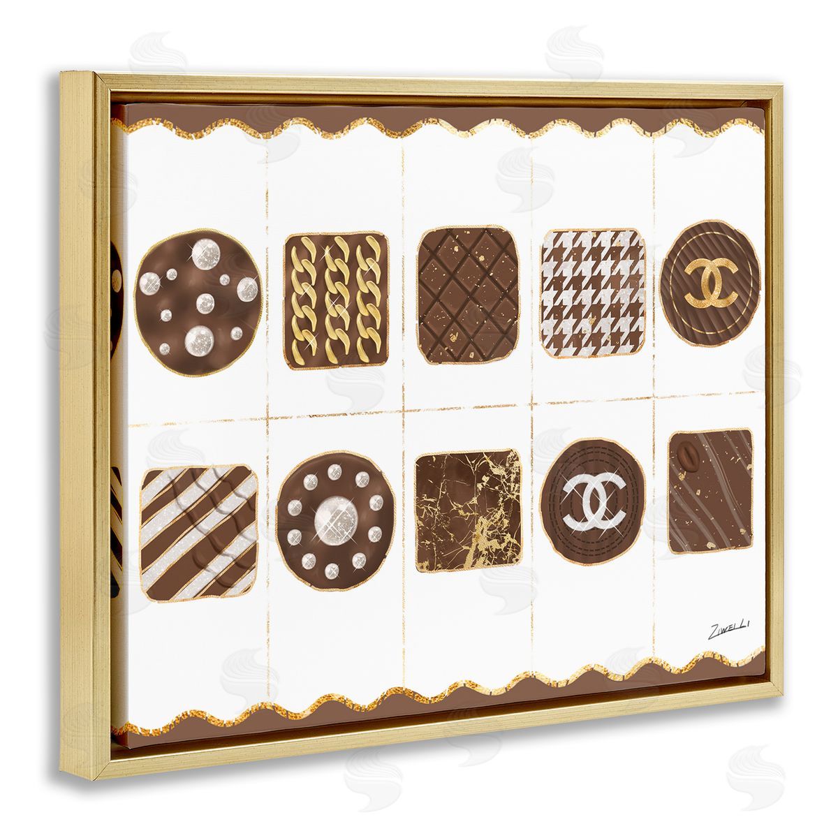 Fashion Brand Candy Box Gold Floating Frame Canvas Wall Art, Home Decor by Ziwei Li