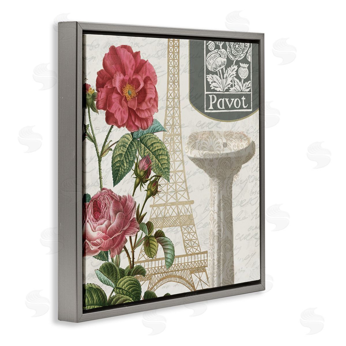 Paris Flower Market Bath Sink Grey Floating Frame Canvas Wall Art, Home Decor by Kim Allen