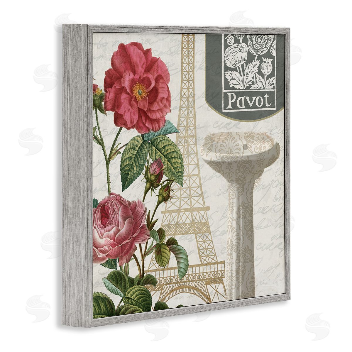 Paris Flower Market Bath Sink Grey Frame Print Wall Art, Home Decor by Kim Allen
