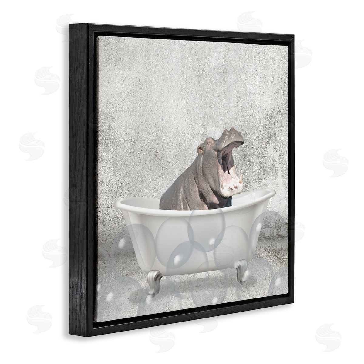 Baby Hippo Bath Time Black Floating Frame Canvas Wall Art, Home Decor by Kim Allen
