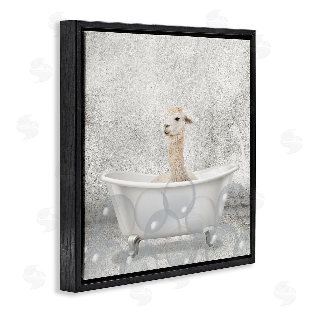 Baby Llama Bath Time Black Floating Frame Canvas Wall Art, Home Decor by Kim Allen