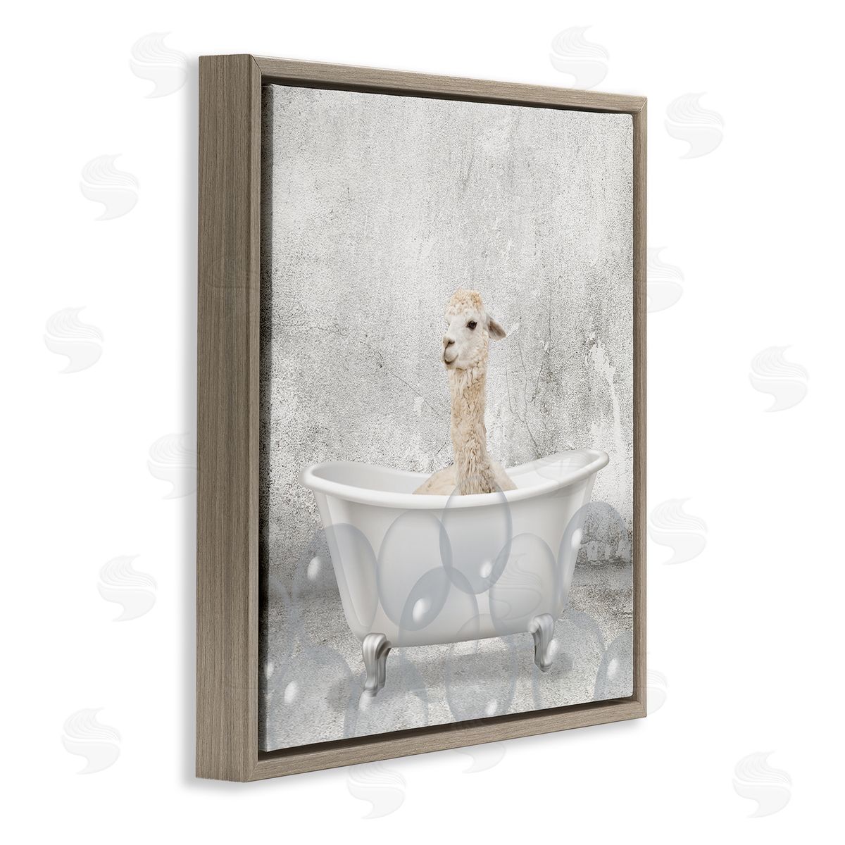 Baby Llama Bath Time Brown Floating Frame Canvas Wall Art, Home Decor by Kim Allen