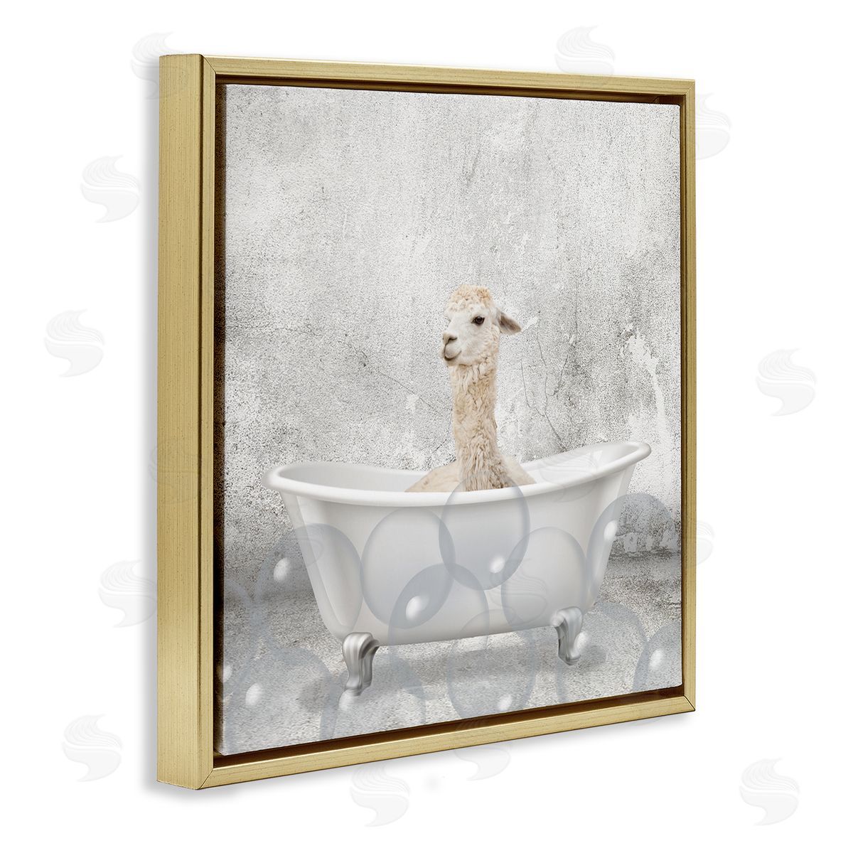 Baby Llama Bath Time Gold Floating Frame Canvas Wall Art, Home Decor by Kim Allen