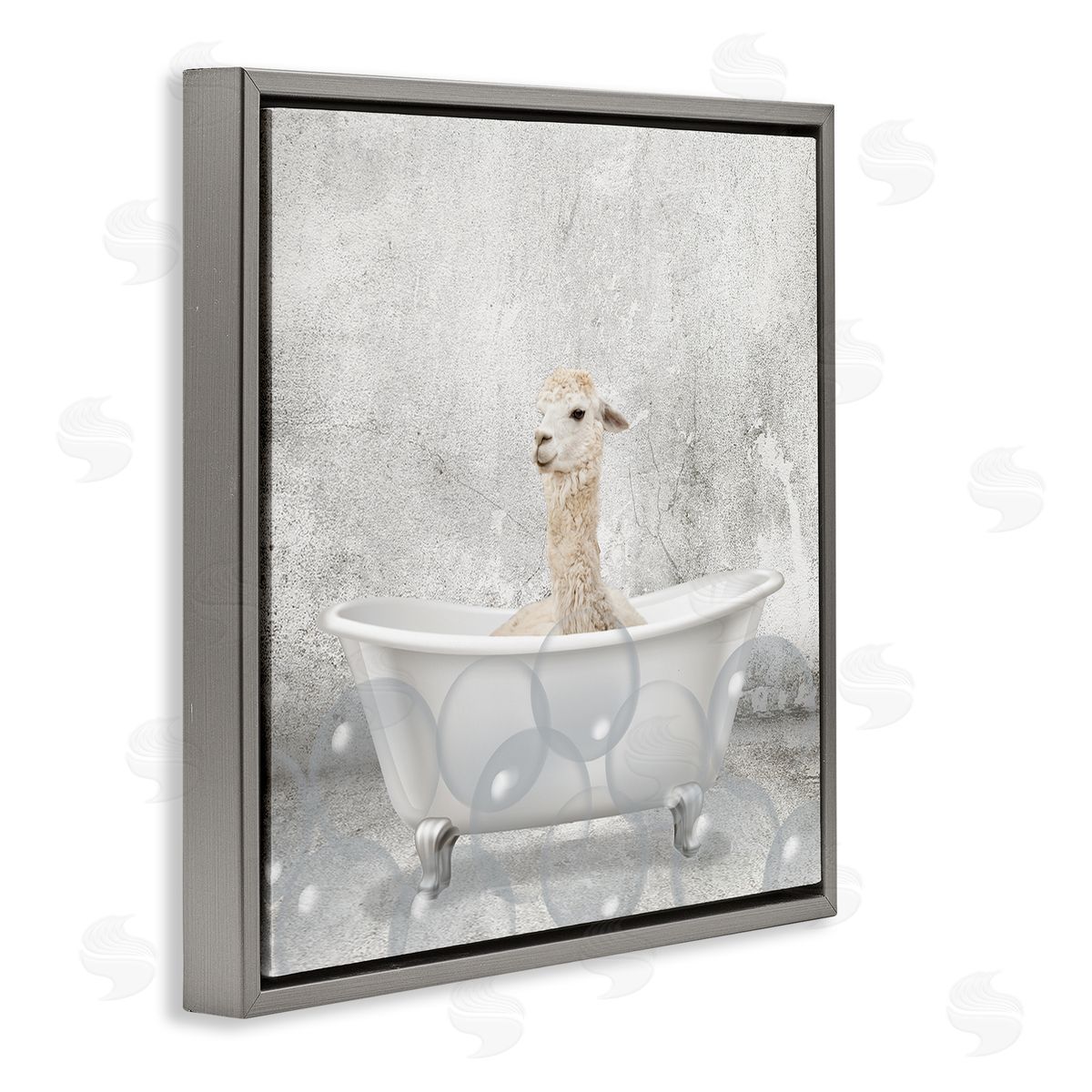 Baby Llama Bath Time Grey Floating Frame Canvas Wall Art, Home Decor by Kim Allen