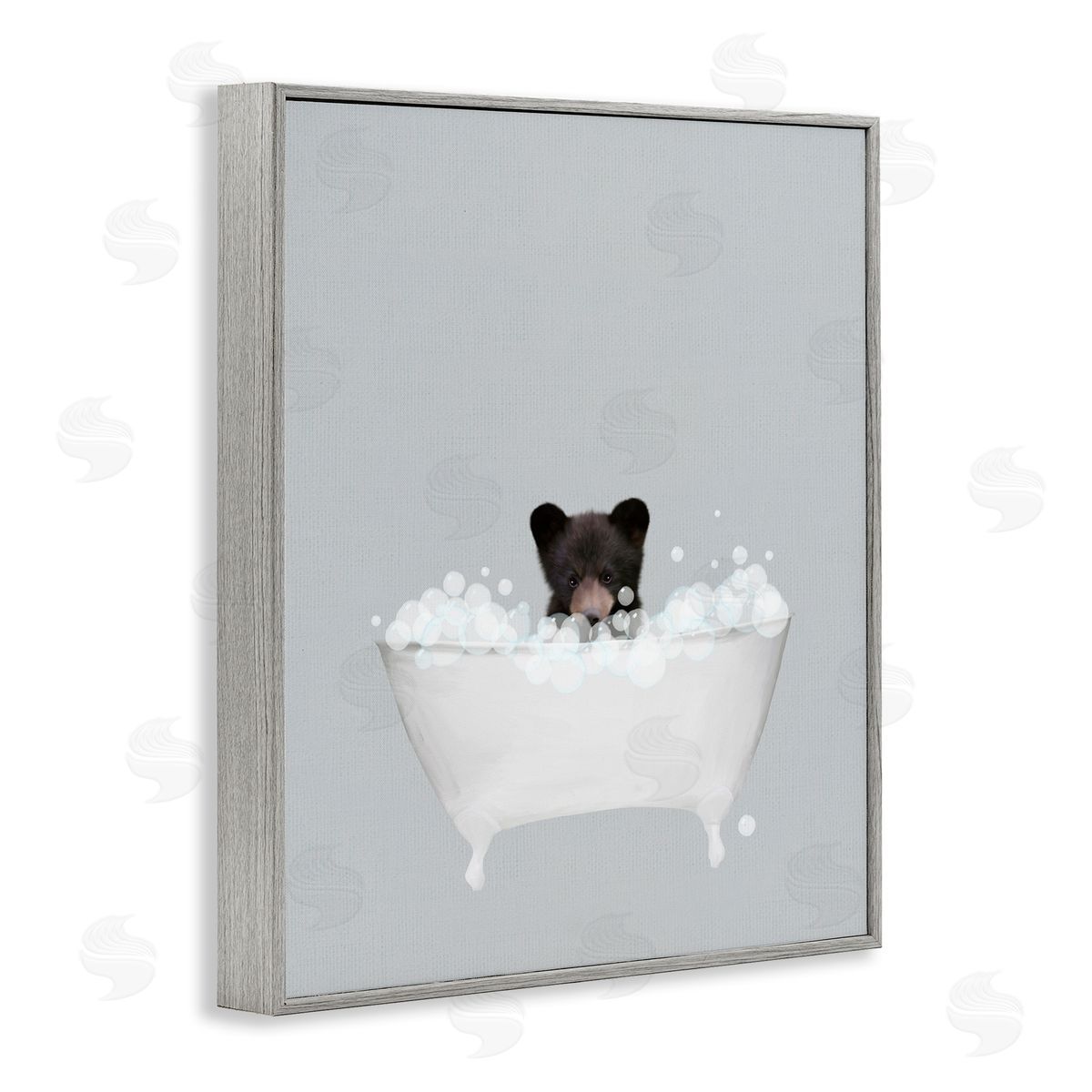 Bear Blue Bath Cute Grey Frame Print Wall Art, Home Decor by Leah Straatsma