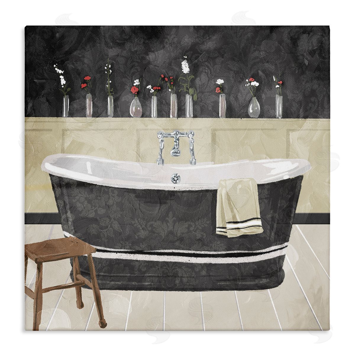 Bath Tub Interior Black & White Canvas Wall Art, Home Decor by Milli Villa