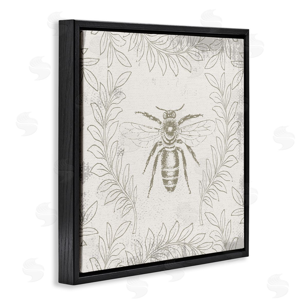 Bee & Floral Pattern Black Floating Frame Canvas Wall Art, Home Decor by Stupell Studio