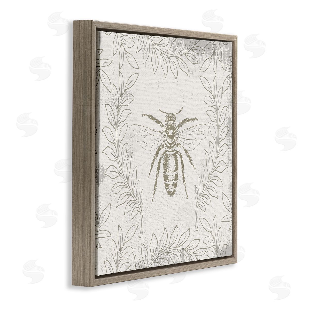 Bee & Floral Pattern Brown Floating Frame Canvas Wall Art, Home Decor by Stupell Studio