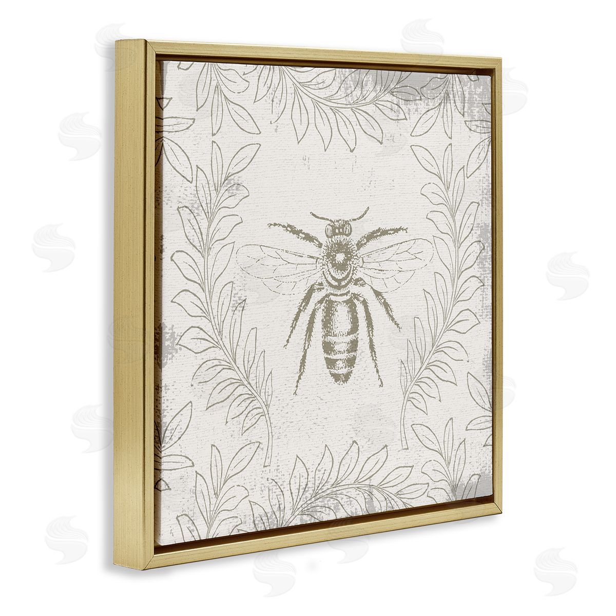 Bee & Floral Pattern Gold Floating Frame Canvas Wall Art, Home Decor by Stupell Studio