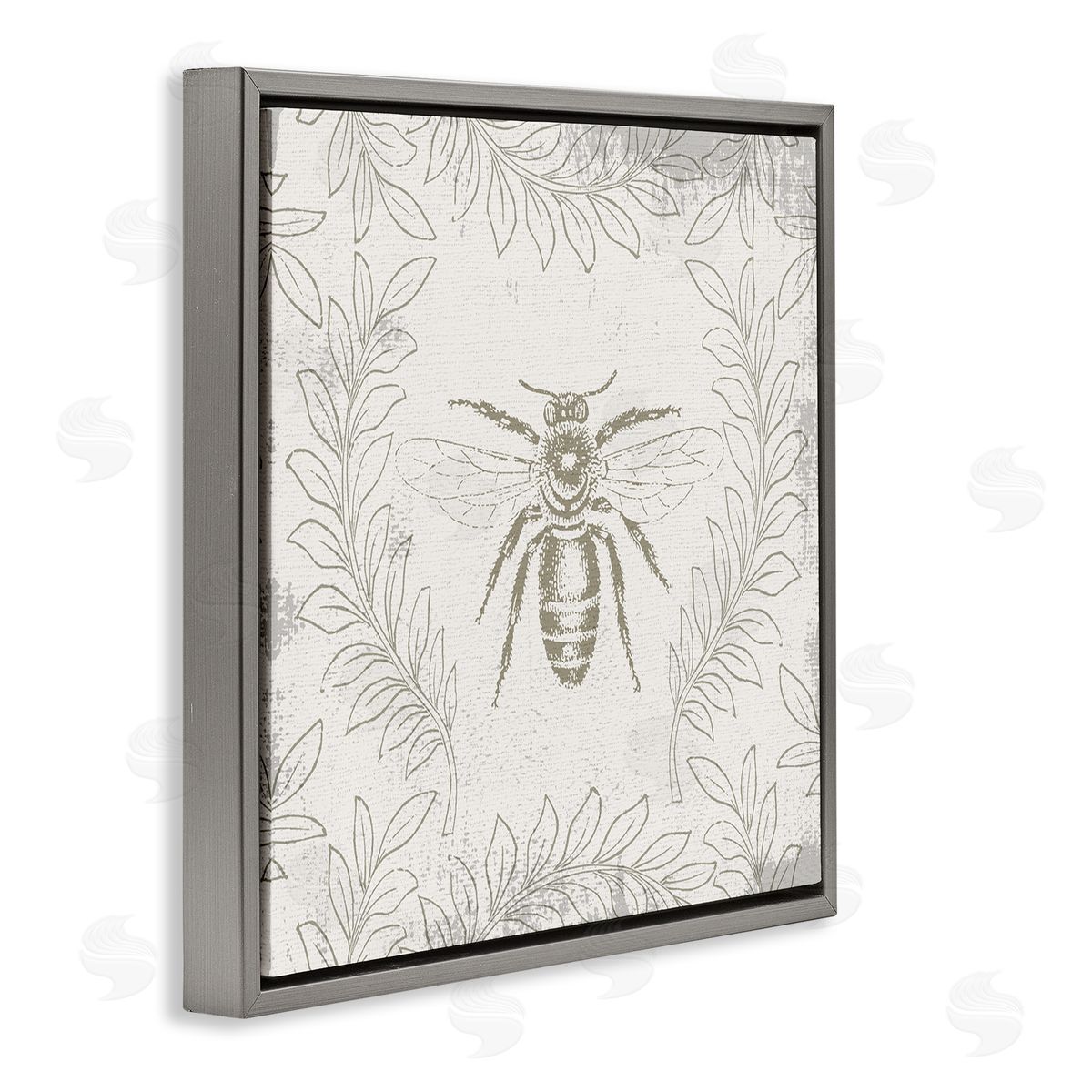 Bee & Floral Pattern Grey Floating Frame Canvas Wall Art, Home Decor by Stupell Studio