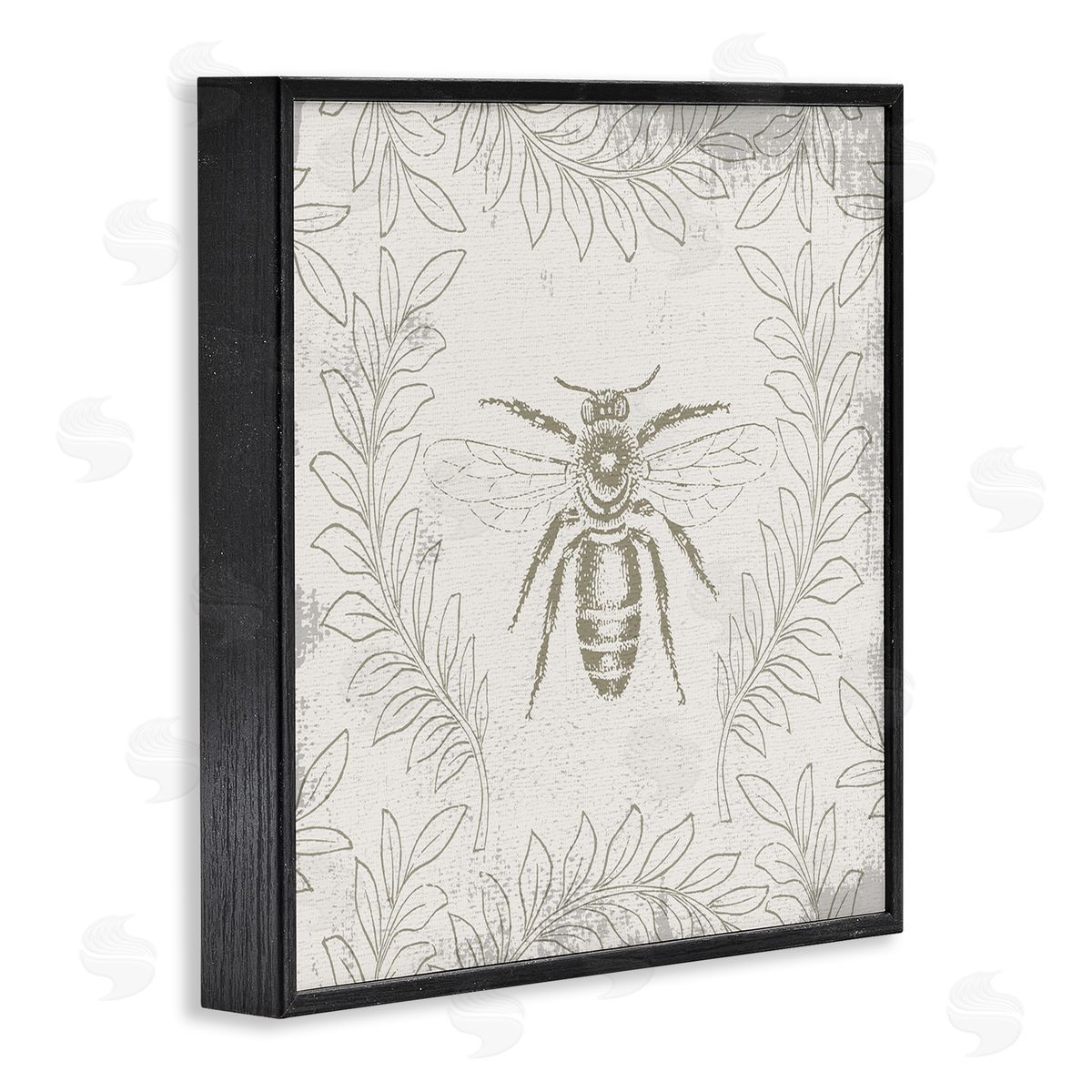 Bee & Floral Pattern Black Frame Print Wall Art, Home Decor by Stupell Studio