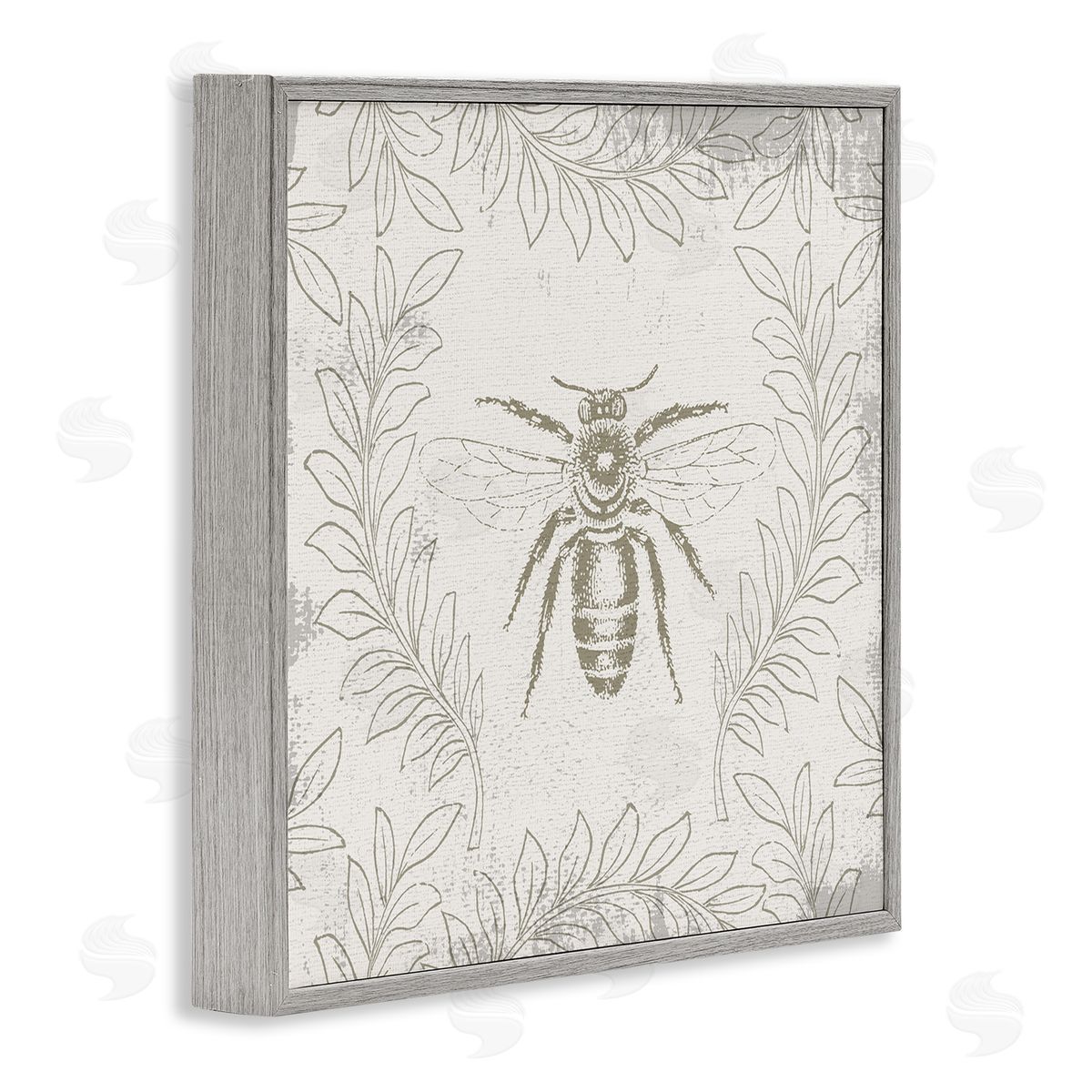 Bee & Floral Pattern Grey Frame Print Wall Art, Home Decor by Stupell Studio