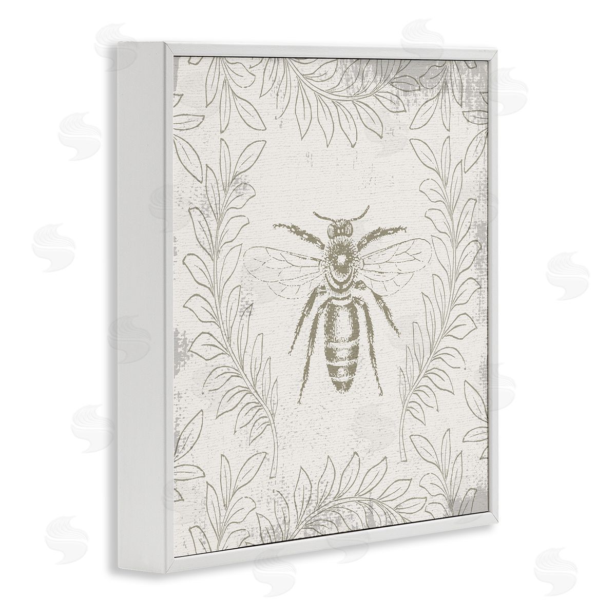 Bee & Floral Pattern White Frame Print Wall Art, Home Decor by Stupell Studio