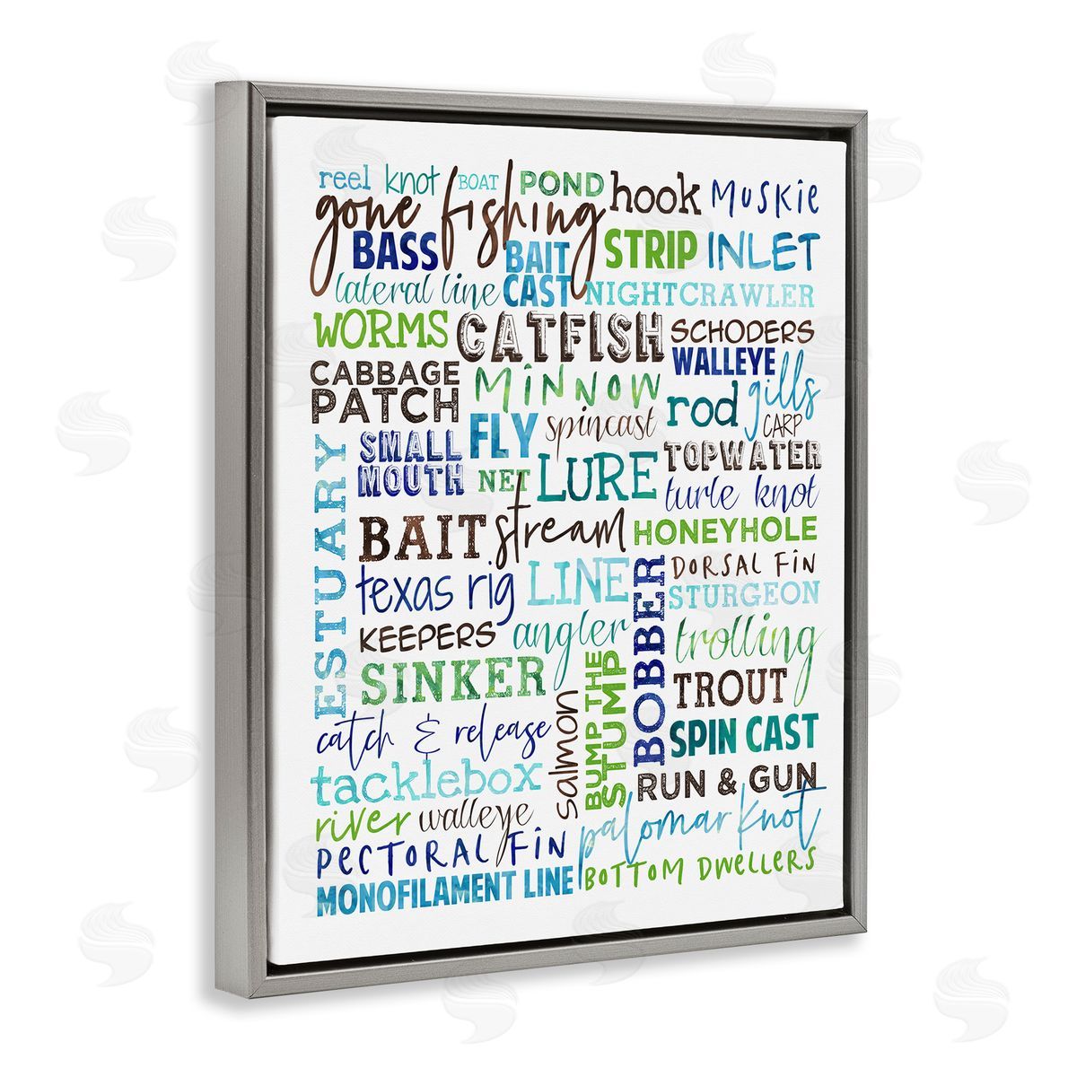 Fishing Terms & Phrases Sports Grey Floating Frame Canvas Wall Art, Home Decor by Erica Billups