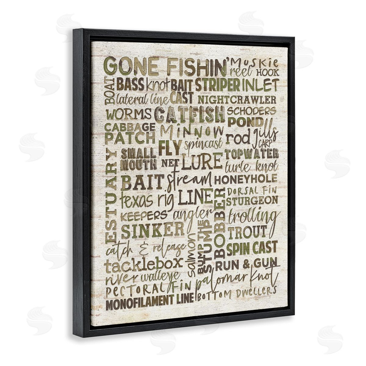 Fishing Phrases & Terms Sports Black Floating Frame Canvas Wall Art, Home Decor by Erica Billups