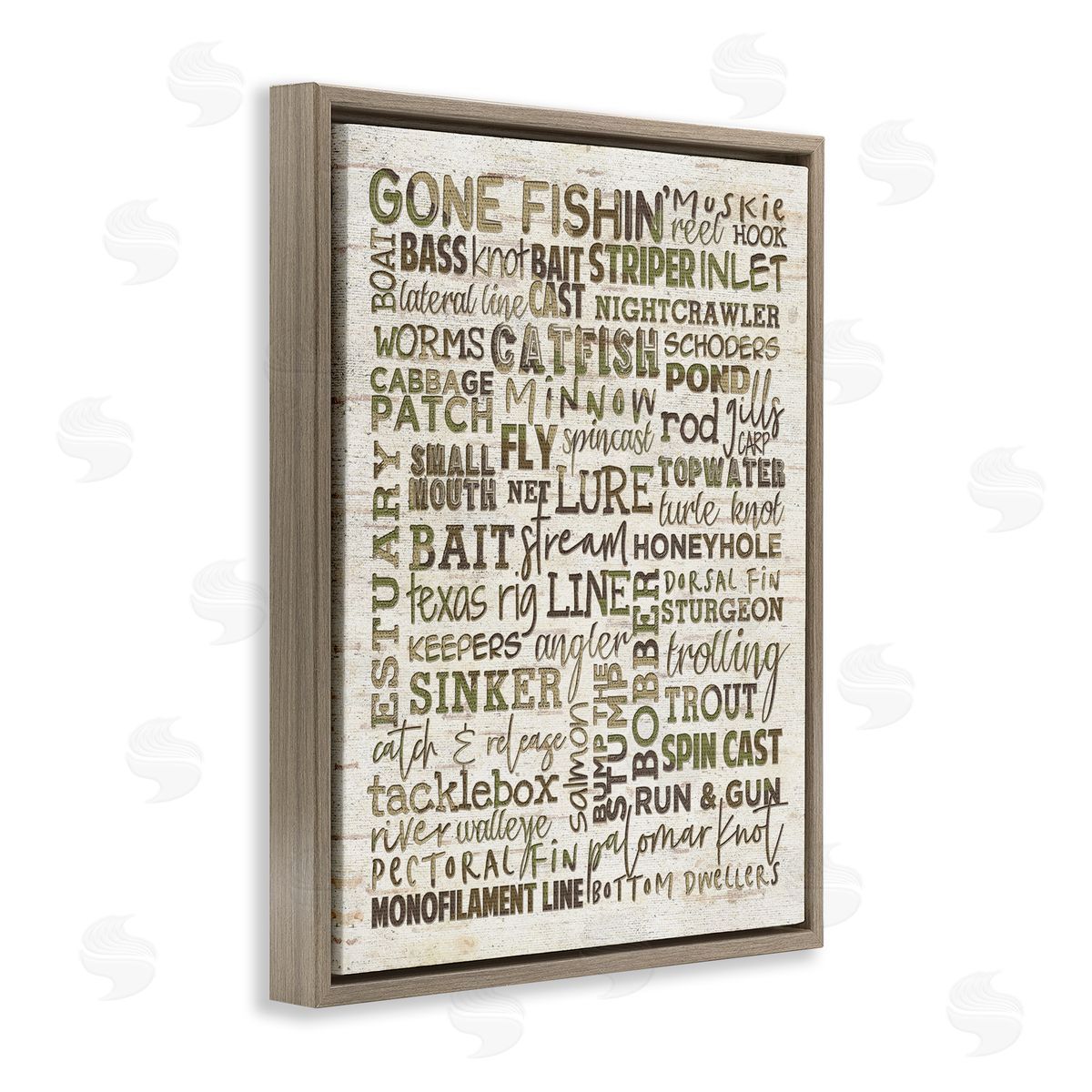 Fishing Phrases & Terms Sports Brown Floating Frame Canvas Wall Art, Home Decor by Erica Billups