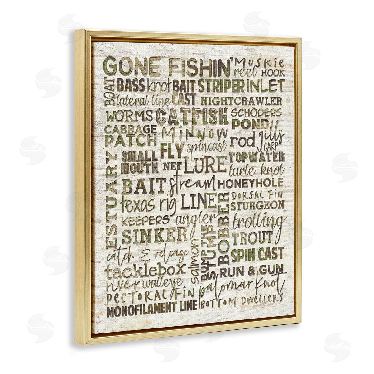 Fishing Phrases & Terms Sports Gold Floating Frame Canvas Wall Art, Home Decor by Erica Billups
