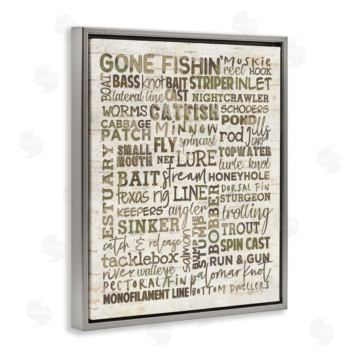Fishing Phrases & Terms Sports Grey Floating Frame Canvas Wall Art, Home Decor by Erica Billups