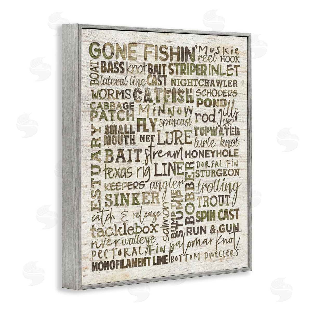 Fishing Phrases & Terms Sports Grey Frame Print Wall Art, Home Decor by Erica Billups