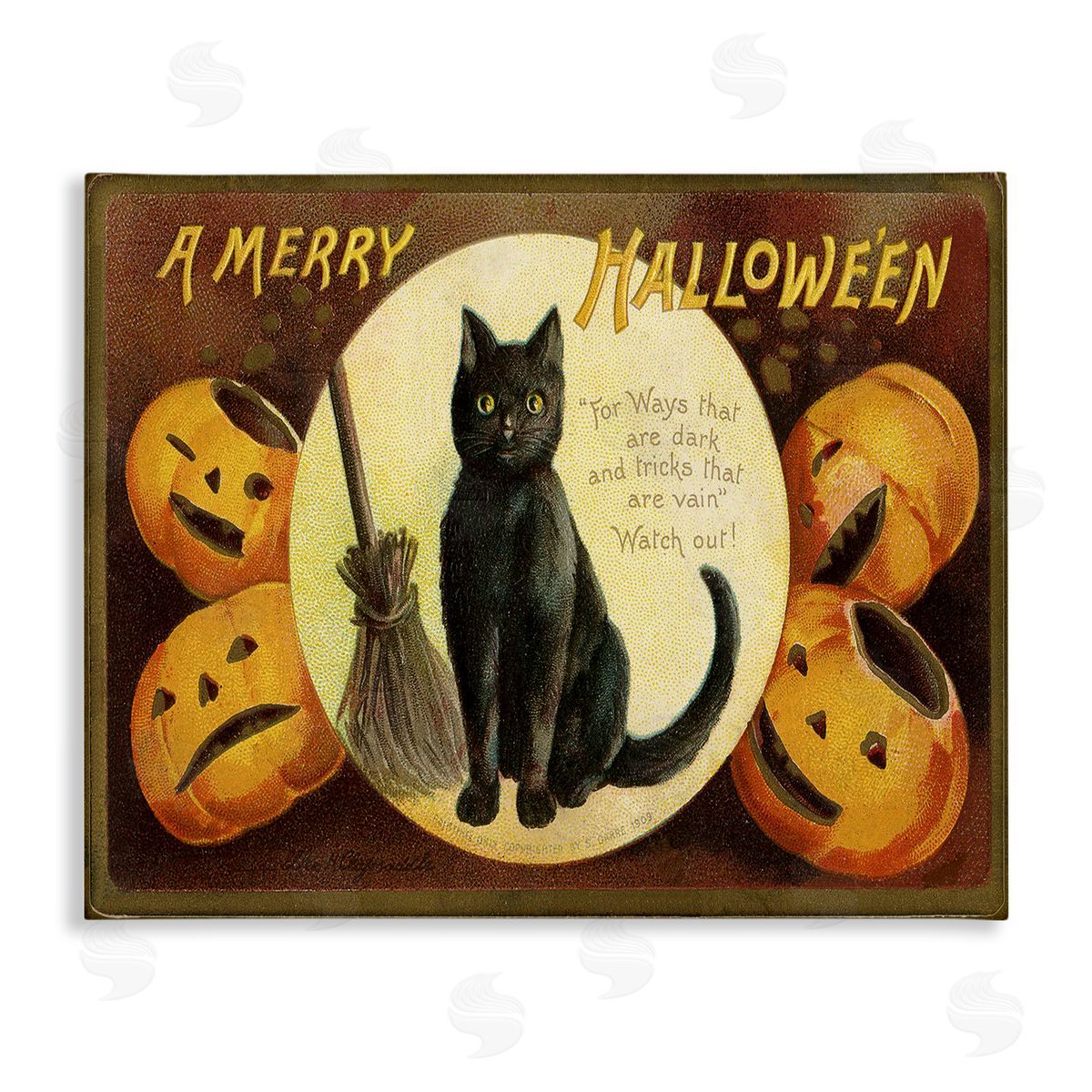 A Merry Halloween Black Cat Canvas Wall Art, Home Decor by Stupell Studio