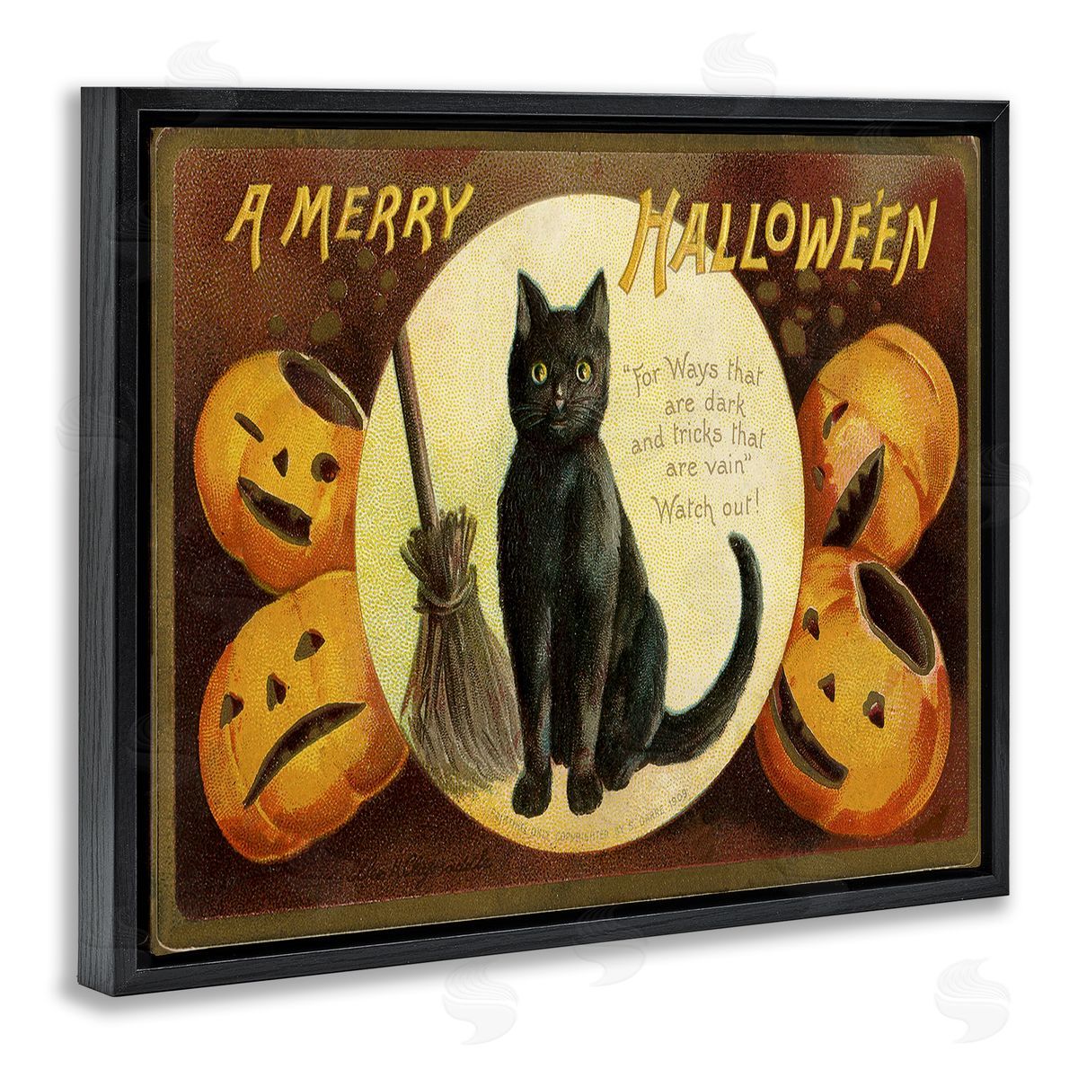 A Merry Halloween Black Cat Black Floating Frame Canvas Wall Art, Home Decor by Stupell Studio