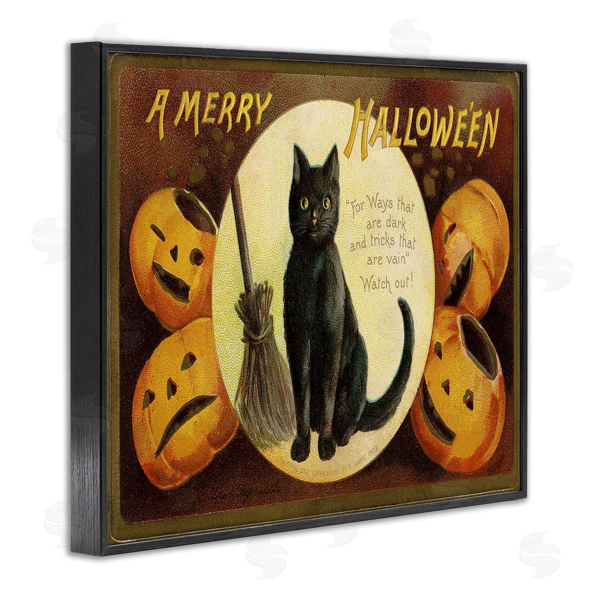 A Merry Halloween Black Cat Black Frame Print Wall Art, Home Decor by Stupell Studio