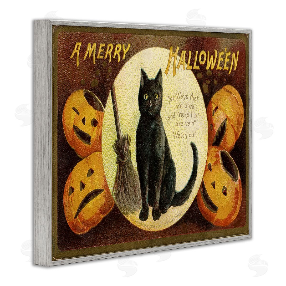 A Merry Halloween Black Cat Grey Frame Print Wall Art, Home Decor by Stupell Studio