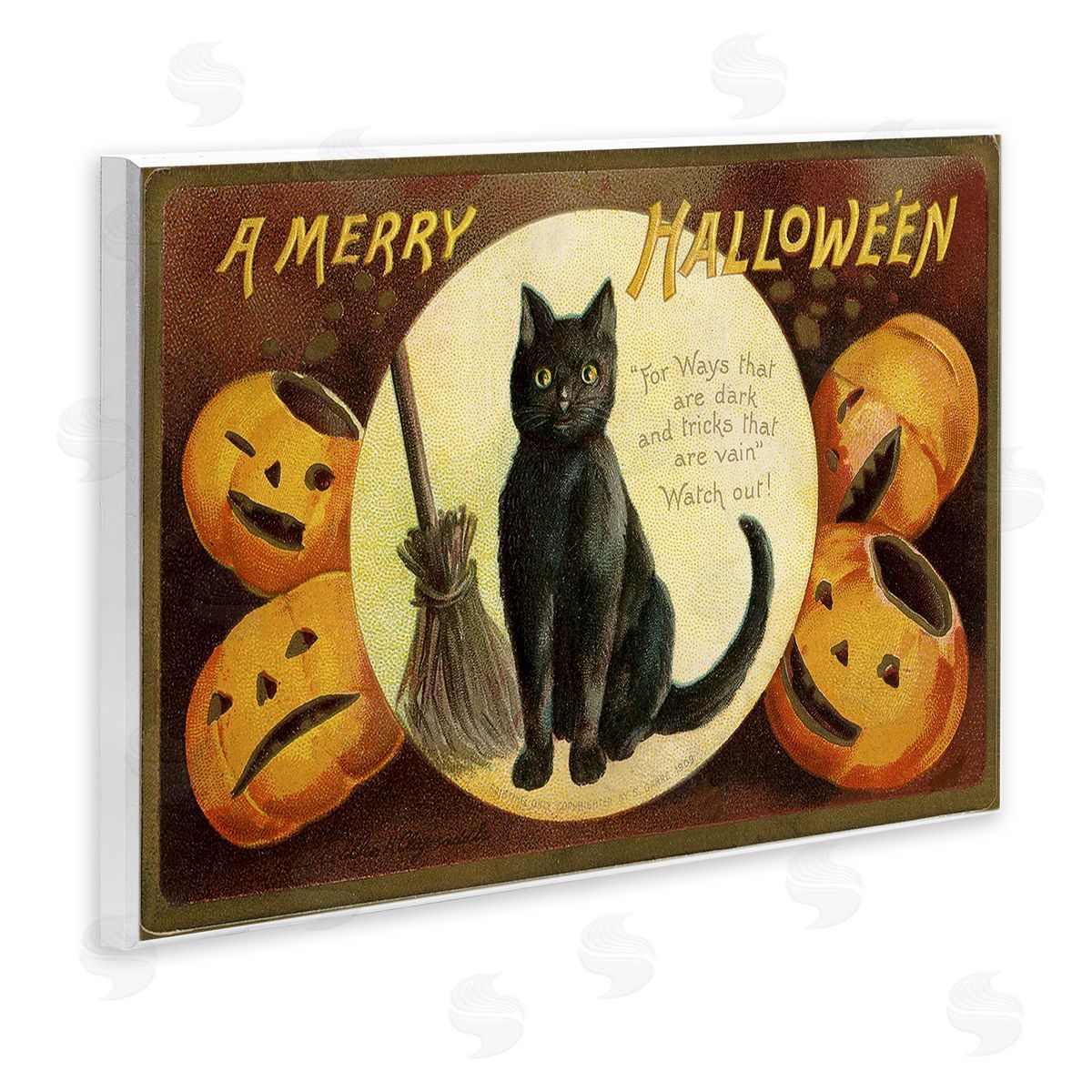 A Merry Halloween Black Cat Wood Plaque Wall Art, Home Decor by Stupell Studio