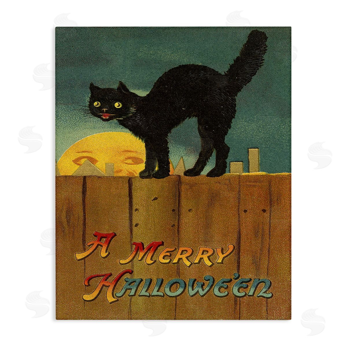 Merry Halloween Black Cat Fence Canvas Wall Art, Home Decor by Stupell Studio