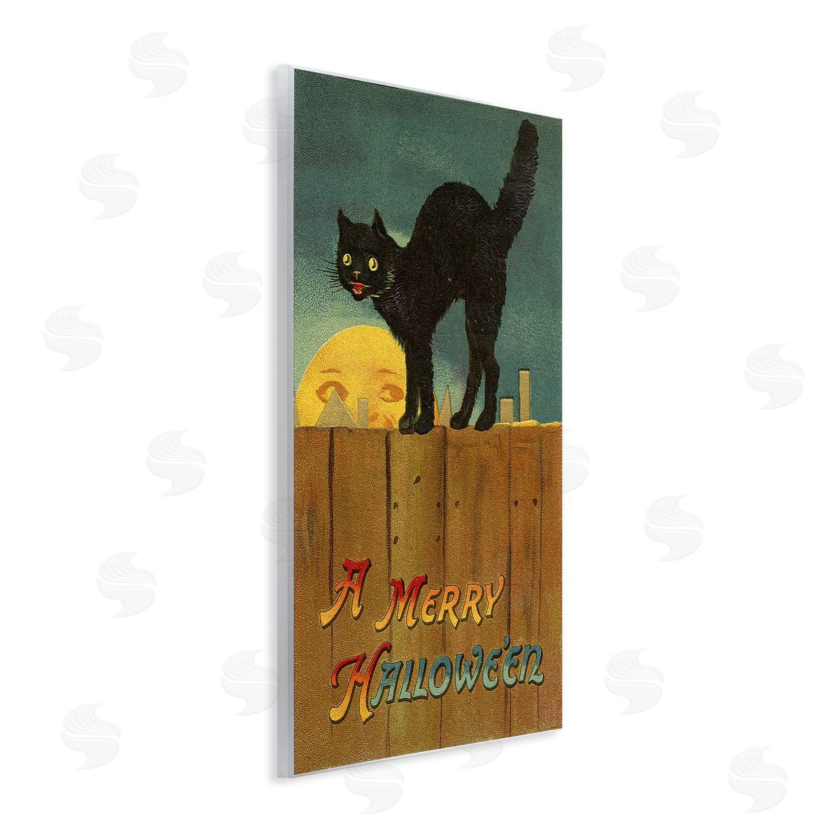 Merry Halloween Black Cat Fence Wood Plaque Wall Art, Home Decor by Stupell Studio