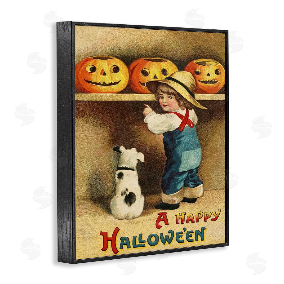 Happy Halloween Child & Dog Black Frame Print Wall Art, Home Decor by Stupell Studio
