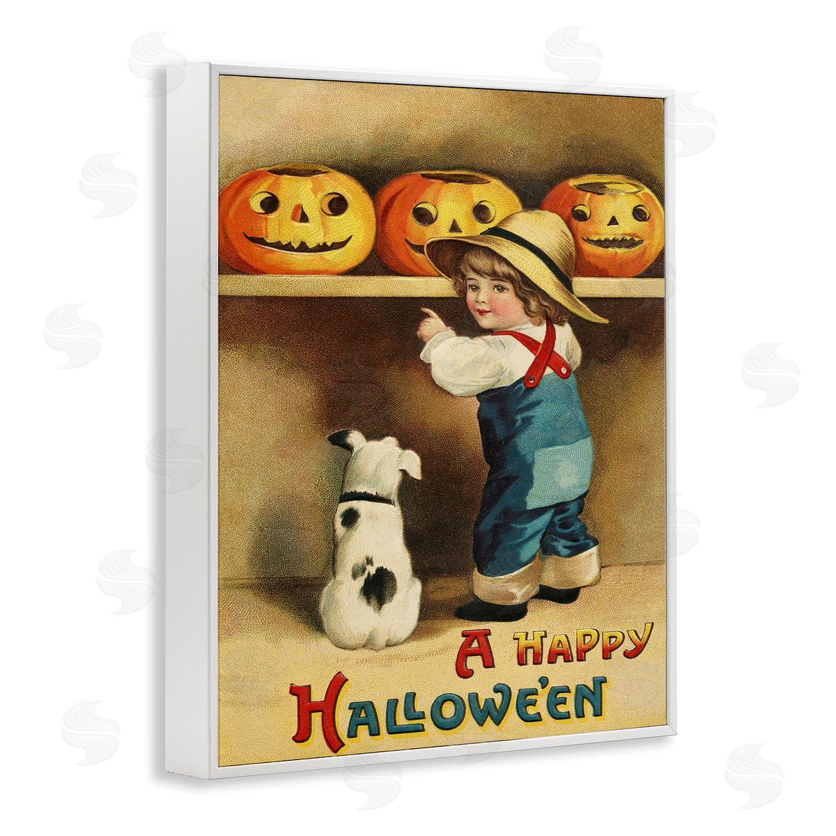 Happy Halloween Child & Dog White Frame Print Wall Art, Home Decor by Stupell Studio