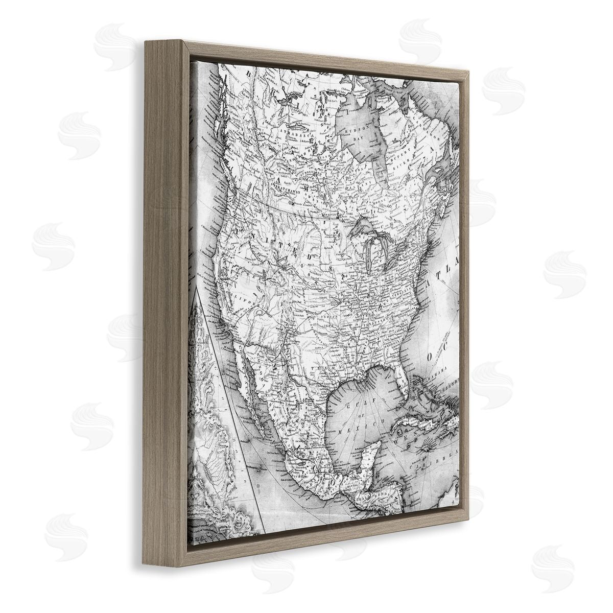 Vintage Map Of North America Brown Floating Frame Canvas Wall Art, Home Decor by Stupell Studio