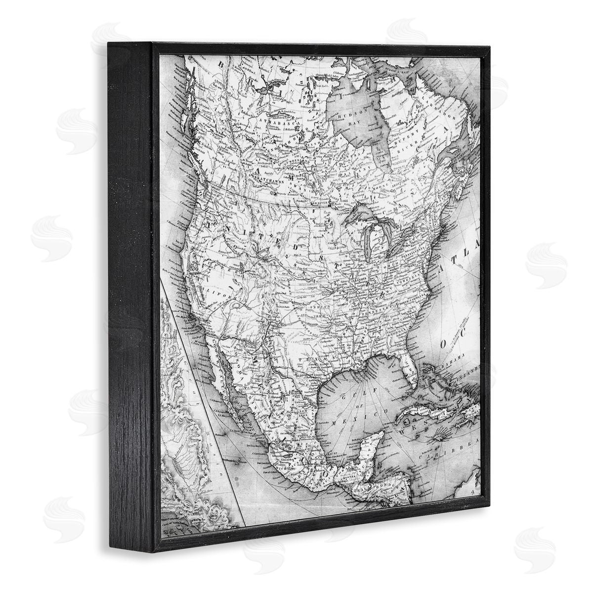 Vintage Map Of North America Black Frame Print Wall Art, Home Decor by Stupell Studio