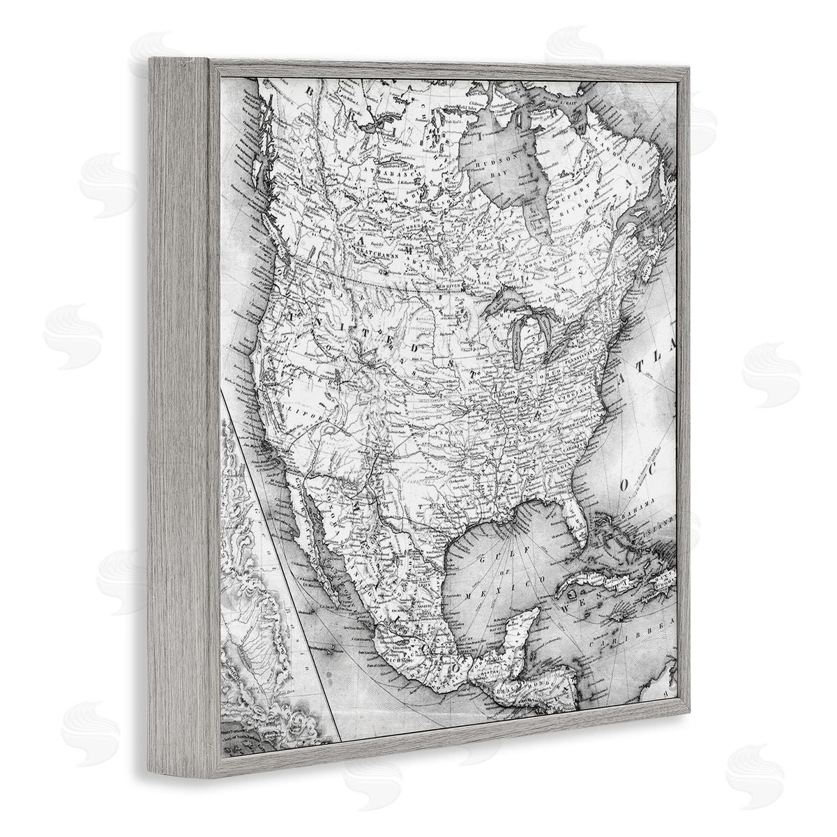 Vintage Map Of North America Grey Frame Print Wall Art, Home Decor by Stupell Studio