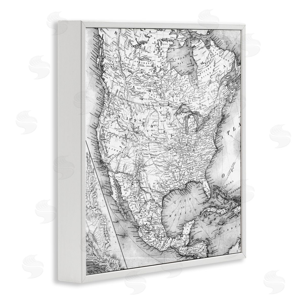 Vintage Map Of North America White Frame Print Wall Art, Home Decor by Stupell Studio