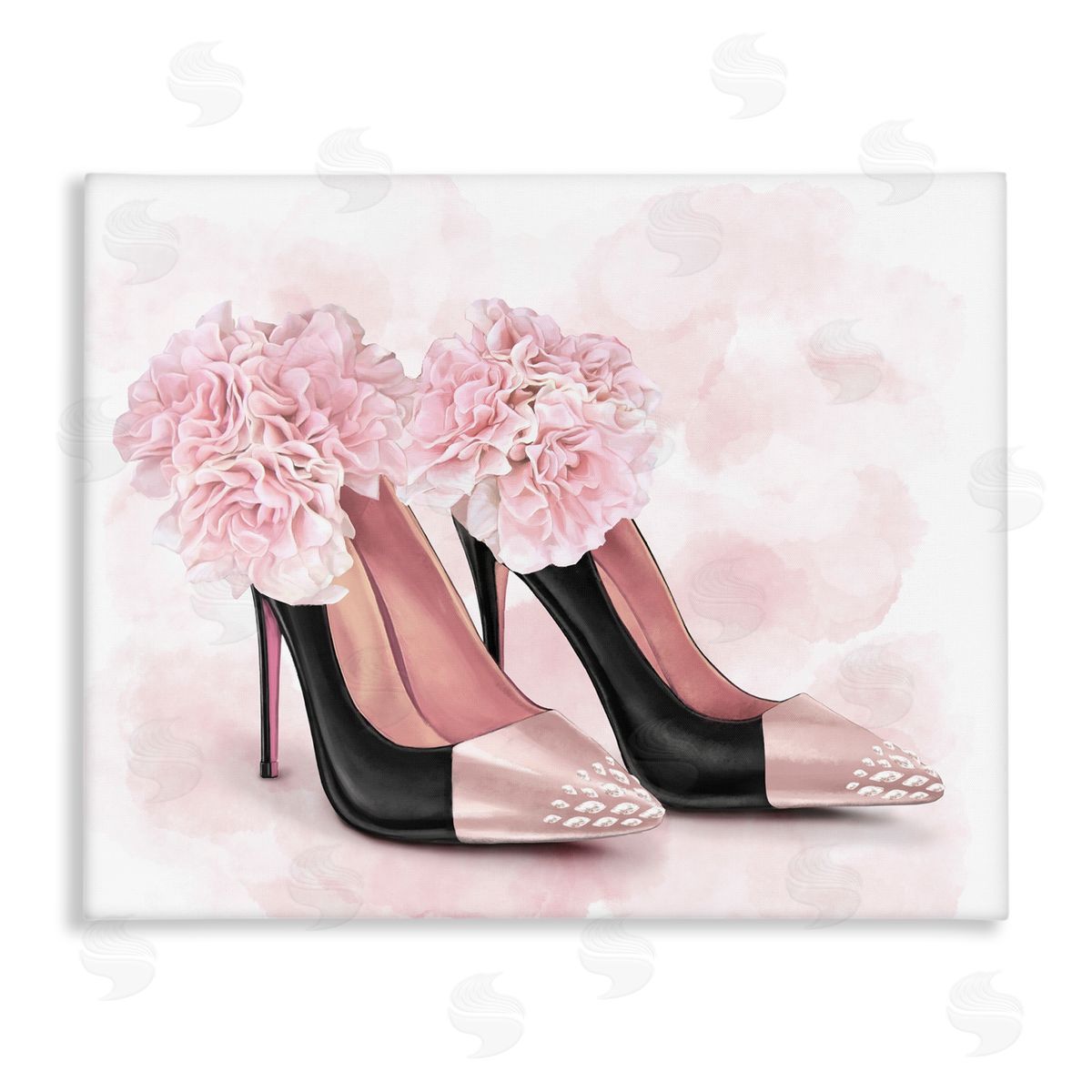 Fashion Heels Pink Flowers Canvas Wall Art, Home Decor by Ziwei Li
